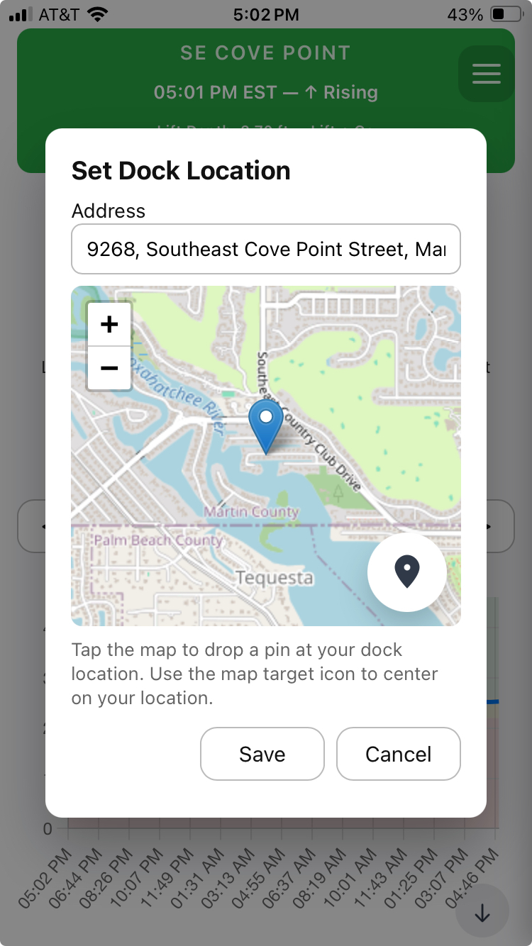 DockTides dock location settings